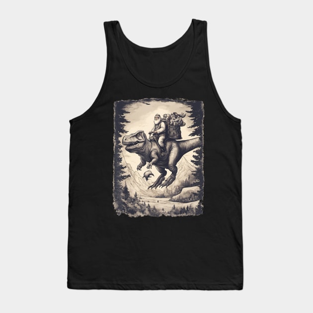 Father Christmas Riding A T-Rex Tyrannosaurus Dinosaur Tank Top by Mitsue Kersting